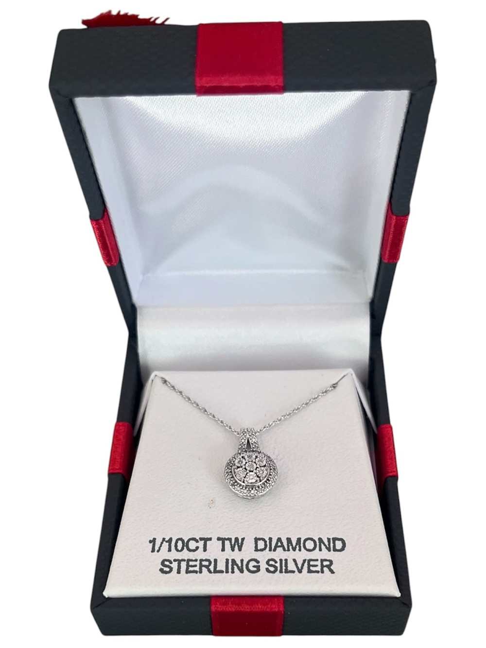 Sterling Silver 1/10 CT TW Diamond Halo Pendant Necklace 18” Chain - Picture 1 of 3